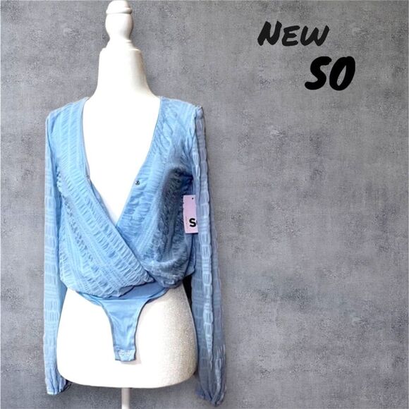 New NWT SO Kohl’s Light Blue Long Sleeve mesh bodysuit - Extra Small - Picture 7 of 7
